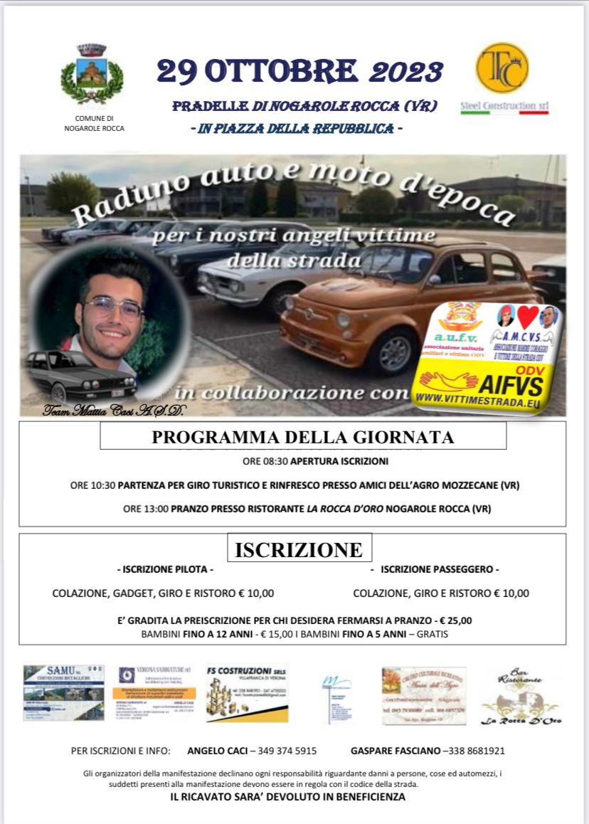 Raduno di auto e moto d'epoca per vittime della strada, Angelo Caci (papà  di Mattia): “Così lasciamo un pezzo di lui nel cuore dei presenti”
