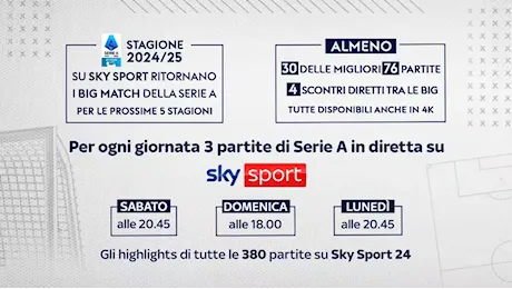 Serie A Enilive 2024/25, migliora la qualità dei match in onda su Sky Sport (e NOW)