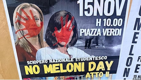 Manifesti con il volto di Meloni e Bernini coperto da una mano rossa. Forza Italia: “Intimidazione”. FdI: “Vili”