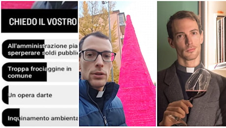 Il prete social contro l'albero di Natale fucsia davanti alla chiesa: Troppa frociaggine