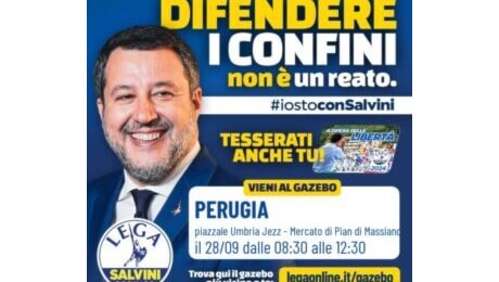 Gazebo raccolta firme a Perugia a sostegno del Ministro Salvini