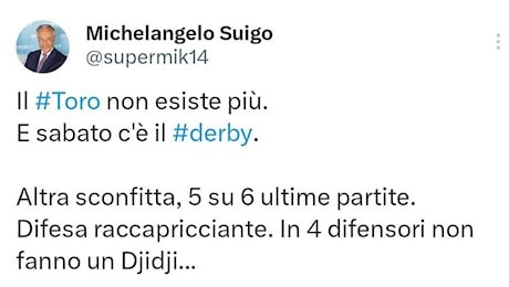 Toro-Fiorentina 0-1, reazioni social: “Il Toro non esiste più. Sabato il derby”