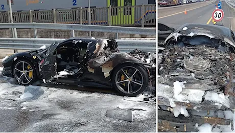 La Ferrari 296 GTS Ibrida va a fuoco all'improvviso, il conducente scende appena in tempo