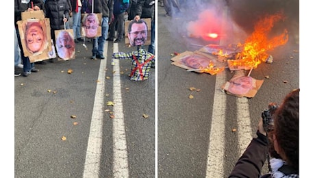 Torino, a corteo pro Palestina bruciate foto di Meloni, Salvini, Crosetto e dell'ad di Leonardo