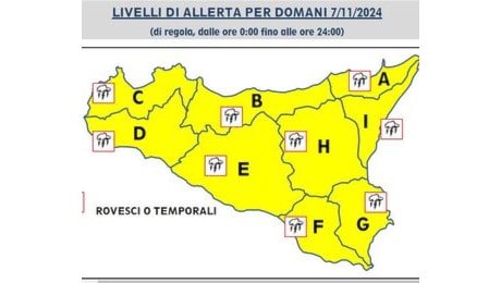 METEO. ALLERTA GIALLA IN TUTTA LA REGIONE OGGI 7 NOVEMBRE 2024