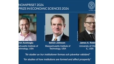 Premio Nobel 'economia Daron Acemoglu, Simon Johnson e James Robinson