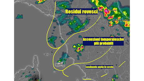 TEMPORALI TRA ELBA E METALLIFERE – ROVESCI PIU’ A NORD – AUMENTA L’AFA – meteo Toscana flash