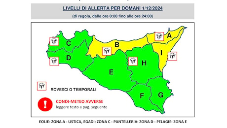 Allerta gialla nel Messinese domenica 1 dicembre