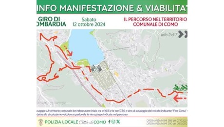 E' il giorno del Giro di Lombardia, la gara attraverserà Como tra le 16.15 e le 17.30