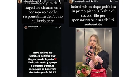 Chiara Ferragni, la solidarietà al popolo di Valencia e la borsetta di coccodrillo. L'attacco della Lucarelli