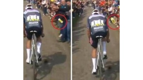 Scandalo Parigi - Roubaix, tifoso lancia borraccia in faccia a Van der Poel