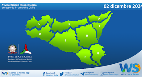 Meteo Sicilia: bollettino di allerta meteo per domani, lunedì 02 dicembre 2024