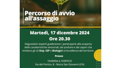 Abruzzo, doppio appuntamento sull'olio EVO a Rocca San Giovanni, un convegno e un percorso di avvio all'assaggio