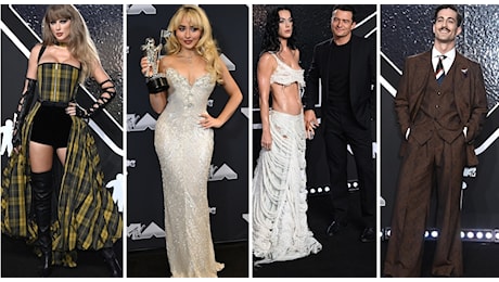 VMA, le pagelle dei look delle star: Taylor Swift audace, il baffetto di Damiano David, Katy Perry e Orlando Bloom raggianti