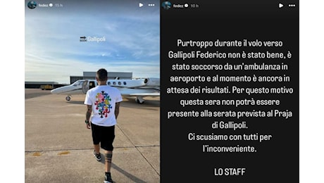 Come sta Fedez dopo il malore in volo verso la Puglia