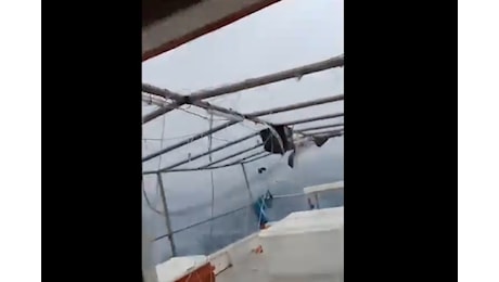 Uragano Milton, barca di pescatori affronta la tempesta in mare aperto | VIDEO