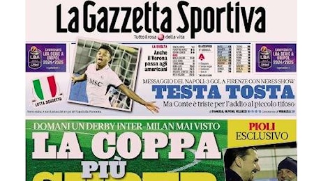 L'apertura della Gazzetta sulla finale Inter-Milan: La Coppa più super